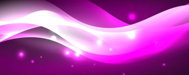 Parlak neon dalgalar, ışık çizgileri soyut arkaplan. Sihirli enerji ve hareket konsepti. Vektör duvar kağıdı şablonu