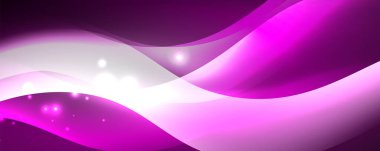 Parlak neon dalgalar, ışık çizgileri soyut arkaplan. Sihirli enerji ve hareket konsepti. Vektör duvar kağıdı şablonu