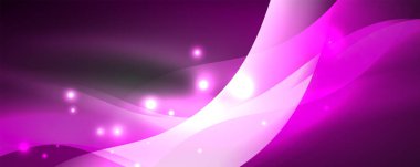 Parlak neon dalgalar, ışık çizgileri soyut arkaplan. Sihirli enerji ve hareket konsepti. Vektör duvar kağıdı şablonu