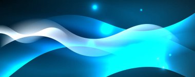 Parlak neon dalgalar, ışık çizgileri soyut arkaplan. Sihirli enerji ve hareket konsepti. Vektör duvar kağıdı şablonu