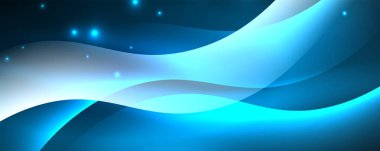 Parlak neon dalgalar, ışık çizgileri soyut arkaplan. Sihirli enerji ve hareket konsepti. Vektör duvar kağıdı şablonu