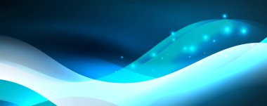 Parlak neon dalgalar, ışık çizgileri soyut arkaplan. Sihirli enerji ve hareket konsepti. Vektör duvar kağıdı şablonu