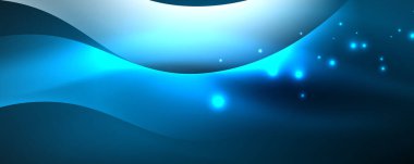 Parlak neon dalgalar, ışık çizgileri soyut arkaplan. Sihirli enerji ve hareket konsepti. Vektör duvar kağıdı şablonu