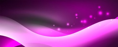 Parlak neon dalgalar, ışık çizgileri soyut arkaplan. Sihirli enerji ve hareket konsepti. Vektör duvar kağıdı şablonu