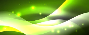 Parlak neon dalgalar, ışık çizgileri soyut arkaplan. Sihirli enerji ve hareket konsepti. Vektör duvar kağıdı şablonu