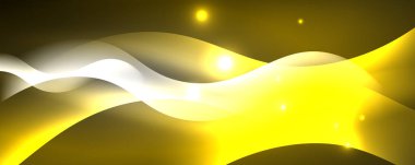 Parlak neon dalgalar, ışık çizgileri soyut arkaplan. Sihirli enerji ve hareket konsepti. Vektör duvar kağıdı şablonu