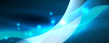 Parlak neon dalgalar, ışık çizgileri soyut arkaplan. Sihirli enerji ve hareket konsepti. Vektör duvar kağıdı şablonu