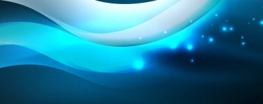 Parlak neon dalgalar, ışık çizgileri soyut arkaplan. Sihirli enerji ve hareket konsepti. Vektör duvar kağıdı şablonu