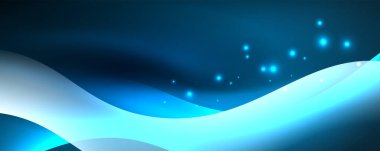 Parlak neon dalgalar, ışık çizgileri soyut arkaplan. Sihirli enerji ve hareket konsepti. Vektör duvar kağıdı şablonu