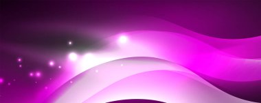 Parlak neon dalgalar, ışık çizgileri soyut arkaplan. Sihirli enerji ve hareket konsepti. Vektör duvar kağıdı şablonu