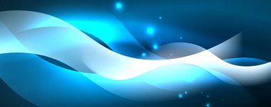 Parlak neon dalgalar, ışık çizgileri soyut arkaplan. Sihirli enerji ve hareket konsepti. Vektör duvar kağıdı şablonu