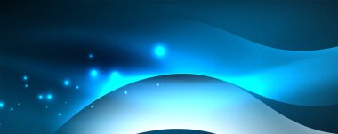 Parlak neon dalgalar, ışık çizgileri soyut arkaplan. Sihirli enerji ve hareket konsepti. Vektör duvar kağıdı şablonu