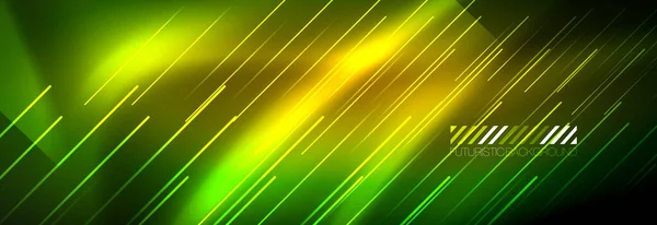 Neon izzó vonalak, mágikus energia és fénymozgás háttér. Vektor tapéta sablon — Stock Vector