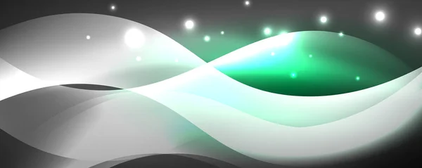 Brillante onda de neón brillante, líneas de luz fondo abstracto. Concepto de energía mágica y movimiento. Plantilla de papel pintado vectorial — Vector de stock