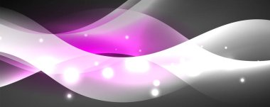 Parlak neon dalgalar, ışık çizgileri soyut arkaplan. Sihirli enerji ve hareket konsepti. Vektör duvar kağıdı şablonu