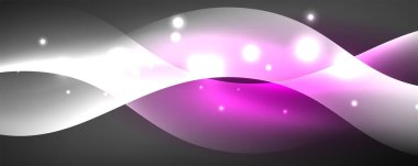 Parlak neon dalgalar, ışık çizgileri soyut arkaplan. Sihirli enerji ve hareket konsepti. Vektör duvar kağıdı şablonu