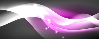 Parlak neon dalgalar, ışık çizgileri soyut arkaplan. Sihirli enerji ve hareket konsepti. Vektör duvar kağıdı şablonu