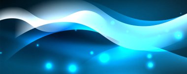 Parlak neon dalgalar, ışık çizgileri soyut arkaplan. Sihirli enerji ve hareket konsepti. Vektör duvar kağıdı şablonu