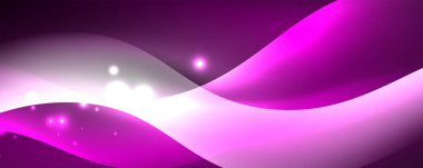 Parlak neon dalgalar, ışık çizgileri soyut arkaplan. Sihirli enerji ve hareket konsepti. Vektör duvar kağıdı şablonu