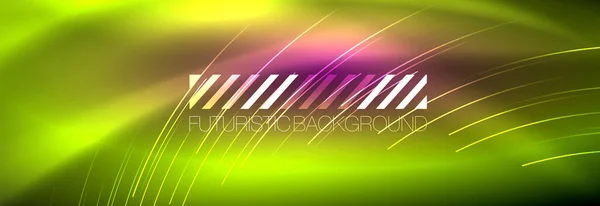 Neon gloeiende lijnen, magische energie en licht beweging achtergrond. Vector wallpaper sjabloon — Stockvector