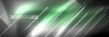 Neon parlayan çizgiler, sihirli enerji ve ışık hareketi arka planı. Vektör duvar kağıdı şablonu