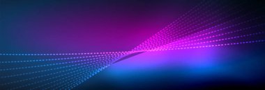 Parlak ışık dalga çizgisi parçacıkları olan parlak bir arkaplan. Duvar kağıdı arkaplanı, iş ve teknoloji sunumları için tasarım şablonları, İnternet posterleri veya web broşürü kapakları
