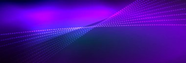 Parlak ışık dalga çizgisi parçacıkları olan parlak bir arkaplan. Duvar kağıdı arkaplanı, iş ve teknoloji sunumları için tasarım şablonları, İnternet posterleri veya web broşürü kapakları