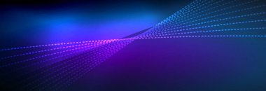 Parlak ışık dalga çizgisi parçacıkları olan parlak bir arkaplan. Duvar kağıdı arkaplanı, iş ve teknoloji sunumları için tasarım şablonları, İnternet posterleri veya web broşürü kapakları