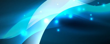 Parlak neon dalgalar, ışık çizgileri soyut arkaplan. Sihirli enerji ve hareket konsepti. Vektör duvar kağıdı şablonu