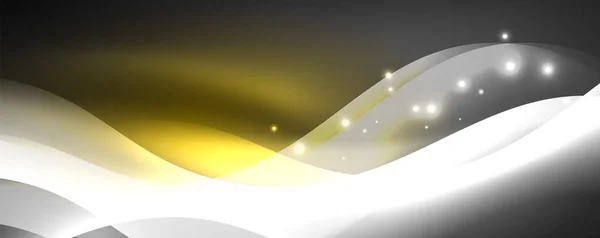 Brillante onda de neón brillante, líneas de luz fondo abstracto. Concepto de energía mágica y movimiento. Plantilla de papel pintado vectorial — Vector de stock