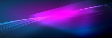Parlak ışık dalga çizgisi parçacıkları olan parlak bir arkaplan. Duvar kağıdı arkaplanı, iş ve teknoloji sunumları için tasarım şablonları, İnternet posterleri veya web broşürü kapakları
