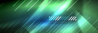 Neon parlayan çizgiler, sihirli enerji ve ışık hareketi arka planı. Vektör duvar kağıdı şablonu