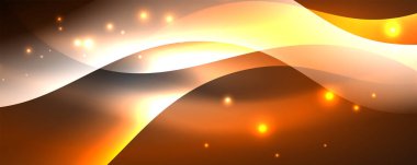 Parlak neon dalgalar, ışık çizgileri soyut arkaplan. Sihirli enerji ve hareket konsepti. Vektör duvar kağıdı şablonu