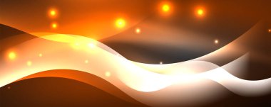 Parlak neon dalgalar, ışık çizgileri soyut arkaplan. Sihirli enerji ve hareket konsepti. Vektör duvar kağıdı şablonu