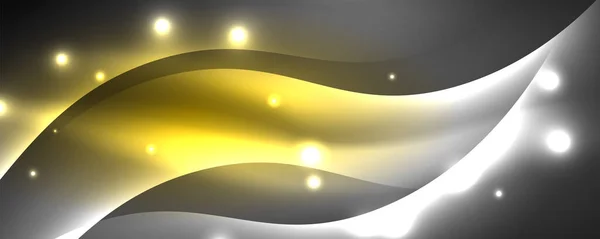 Brillante onda de neón brillante, líneas de luz fondo abstracto. Concepto de energía mágica y movimiento. Plantilla de papel pintado vectorial — Vector de stock