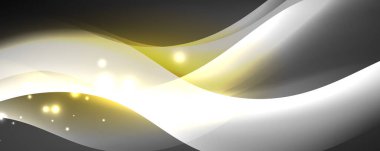 Parlak neon dalgalar, ışık çizgileri soyut arkaplan. Sihirli enerji ve hareket konsepti. Vektör duvar kağıdı şablonu