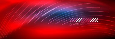 Neon parlayan çizgiler, sihirli enerji ve ışık hareketi arka planı. Vektör duvar kağıdı şablonu