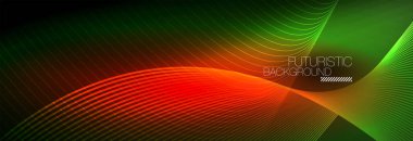 Karanlıkta dalgalarla parlayan soyut neon ışığı. Parlak sihirli enerji ve hareket konsepti, vektör soyut duvar kağıdı arkaplanı