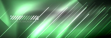 Neon parlayan çizgiler, sihirli enerji ve ışık hareketi arka planı. Vektör duvar kağıdı şablonu