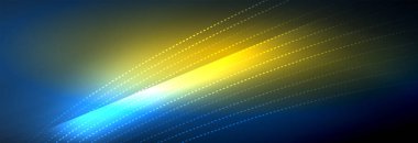 Parlak ışık dalga çizgisi parçacıkları olan parlak bir arkaplan. Duvar kağıdı arkaplanı, iş ve teknoloji sunumları için tasarım şablonları, İnternet posterleri veya web broşürü kapakları