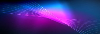 Parlak ışık dalga çizgisi parçacıkları olan parlak bir arkaplan. Duvar kağıdı arkaplanı, iş ve teknoloji sunumları için tasarım şablonları, İnternet posterleri veya web broşürü kapakları