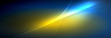 Parlak ışık dalga çizgisi parçacıkları olan parlak bir arkaplan. Duvar kağıdı arkaplanı, iş ve teknoloji sunumları için tasarım şablonları, İnternet posterleri veya web broşürü kapakları