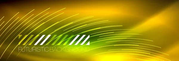 Neon glowing lines, magic energy and light motion background. Vector wallpaper template — Stock Vector