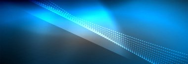 Parlak ışık dalga çizgisi parçacıkları olan parlak bir arkaplan. Duvar kağıdı arkaplanı, iş ve teknoloji sunumları için tasarım şablonları, İnternet posterleri veya web broşürü kapakları