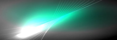 Parlak ışık dalga çizgisi parçacıkları olan parlak bir arkaplan. Duvar kağıdı arkaplanı, iş ve teknoloji sunumları için tasarım şablonları, İnternet posterleri veya web broşürü kapakları