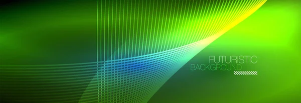 Luz resplandeciente de neón abstracta en la oscuridad con olas. Brillante concepto de energía mágica y movimiento, vector abstracto fondo de pantalla — Archivo Imágenes Vectoriales