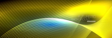 Karanlıkta dalgalarla parlayan soyut neon ışığı. Parlak sihirli enerji ve hareket konsepti, vektör soyut duvar kağıdı arkaplanı
