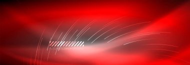 Neon parlayan çizgiler, sihirli enerji ve ışık hareketi arka planı. Vektör duvar kağıdı şablonu