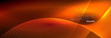 Karanlıkta dalgalarla parlayan soyut neon ışığı. Parlak sihirli enerji ve hareket konsepti, vektör soyut duvar kağıdı arkaplanı