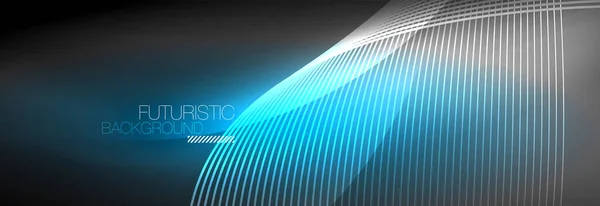 Abstrato néon brilhando luz no escuro com ondas. Brilhante energia mágica e conceito de movimento, vetor abstrato papel de parede fundo — Vetor de Stock